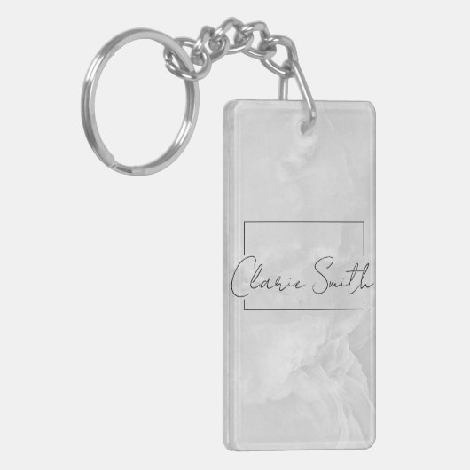 minimalistische witte kerkmarmer met aangepaste na sleutelhanger (Voorkant Links)