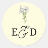 Minimalistische Witte Lelie Trouwen Ronde Sticker (Voorkant)
