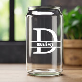 Minimalistische witte letter D Monogram en aangepa Blikvorm Glas