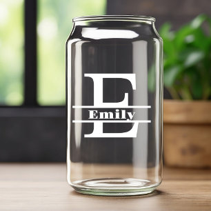 Minimalistische witte letter E Monogram en aangepa Blikvorm Glas