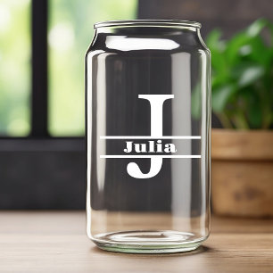 Minimalistische witte letter J Monogram en aangepa Blikvorm Glas
