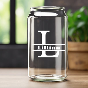 Minimalistische witte letter L Monogram en aangepa Blikvorm Glas