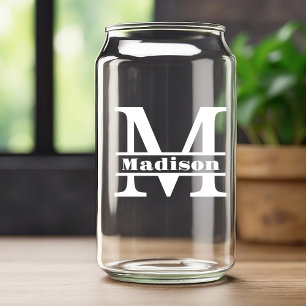 Minimalistische witte letter M monogram en aangepa Blikvorm Glas