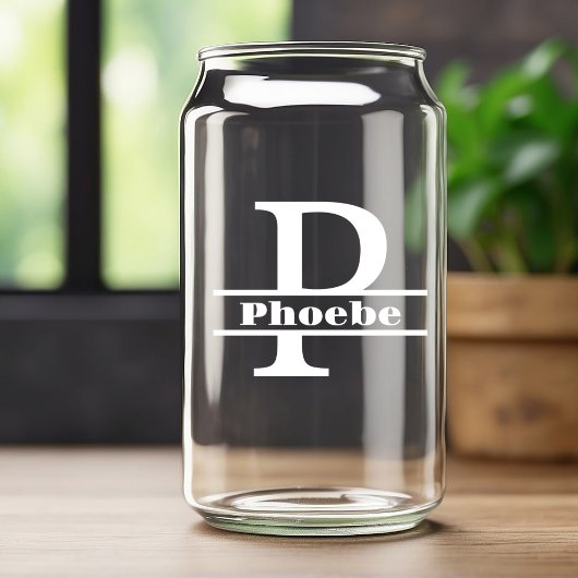 Minimalistische witte letter P Monogram en aangepa Blikvorm Glas