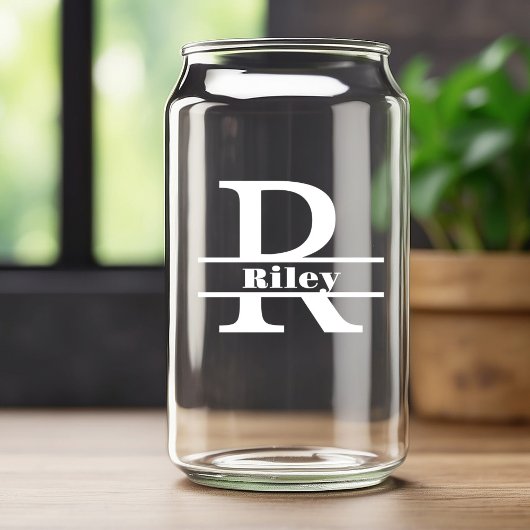 Minimalistische witte letter R Monogram en aangepa Blikvorm Glas