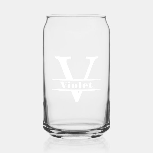 Minimalistische witte letter V Monogram en aangepa Blikvorm Glas (Voorkant)