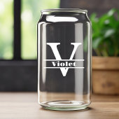 Minimalistische witte letter V Monogram en aangepa Blikvorm Glas