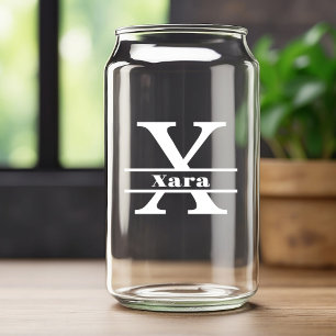 Minimalistische witte letter X Monogram en aangepa Blikvorm Glas