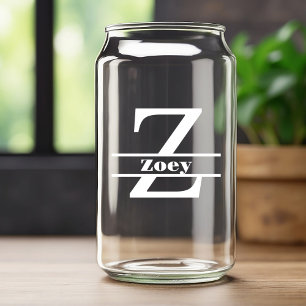 Minimalistische witte letter Z Monogram en aangepa Blikvorm Glas