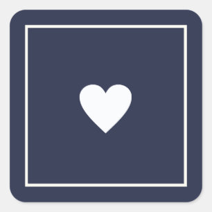 Minimalistische witte liefde hart op navy blauwe b vierkante sticker