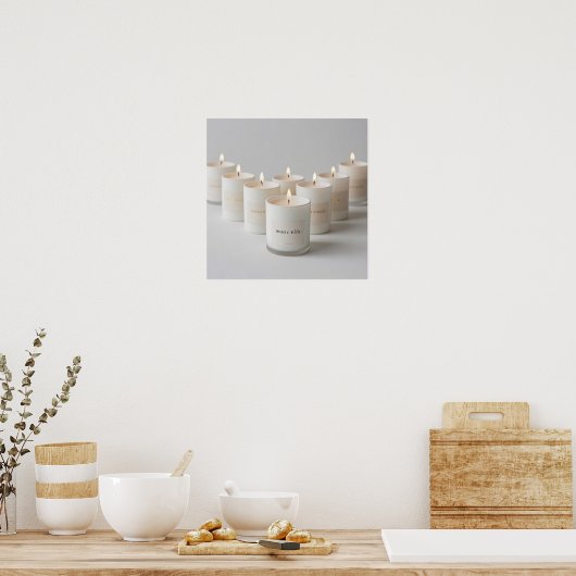 Minimalistische witte lijnkaarsen met kleine vlamm poster (Keuken)