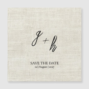Minimalistische witte linnen Save Date Initialen