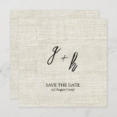 Minimalistische witte linnen  Save Date Initialen (Voorkant / Achterkant)