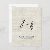 Minimalistische witte linnen  Save Date Initialen Aankondigingskaart (Voorkant / Achterkant)