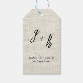 Minimalistische witte linnen  Save Date Initialen Cadeaulabel (Voorkant)