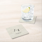 Minimalistische witte linnen  Save Date Initialen Kartonnen Onderzetters (Insitu)