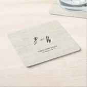Minimalistische witte linnen  Save Date Initialen Kartonnen Onderzetters (Schuin)
