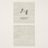 Minimalistische witte linnen  Save Date Initialen Vierkante Visitekaartjes (Voorkant /achterkant)