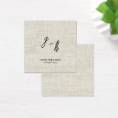 Minimalistische witte linnen  Save Date Initialen Vierkante Visitekaartjes (Bureau)