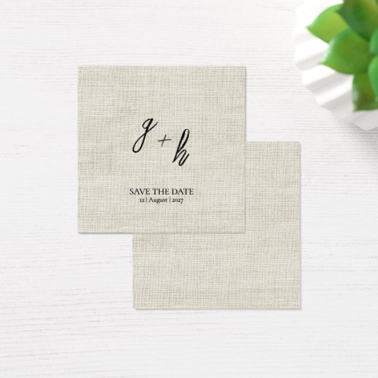Minimalistische witte linnen  Save Date Initialen Vierkante Visitekaartjes (Bureau)