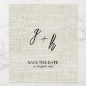 Minimalistische witte linnen  Save Date Initialen Wijn Etiket (Enkel label)