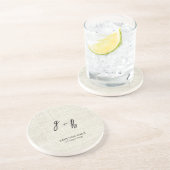 Minimalistische witte linnen  Save Date Initialen Zandsteen Onderzetter (Zijkant)