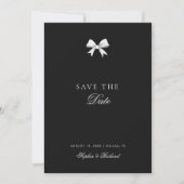 Minimalistische witte lintboog  foto bruiloft save the date (Voorkant)