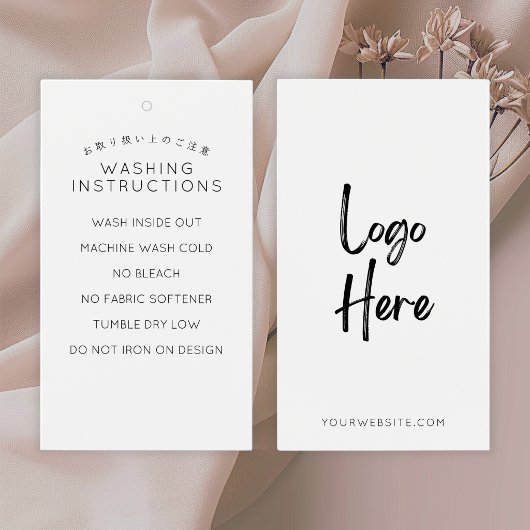Minimalistische witte logo wasinstructies label visitekaartje