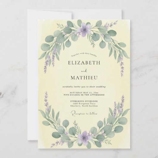 Minimalistische witte marmeren eucalyptus bruiloft kaart (Voorkant)