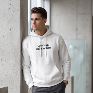 Minimalistische witte "Minder praten, meer doen" M Hoodie