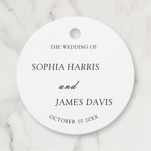Minimalistische witte moderne elegante bruiloft bedankjes labels (Achterkant)