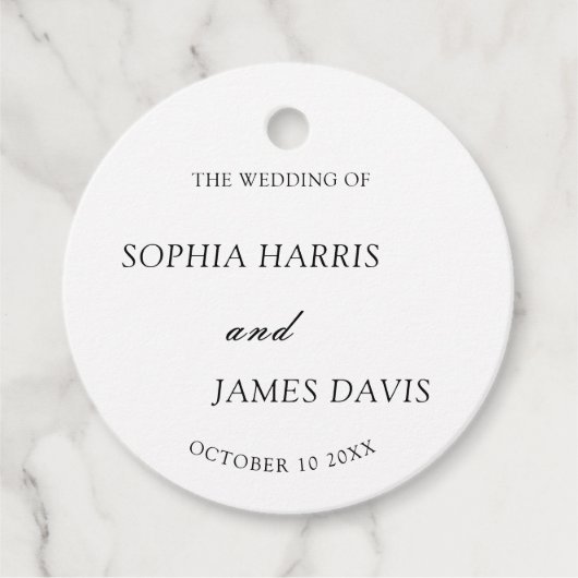 Minimalistische witte moderne elegante bruiloft bedankjes labels (Voorkant)