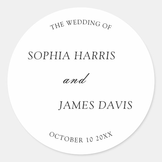Minimalistische witte moderne elegante bruiloft ronde sticker (Voorkant)