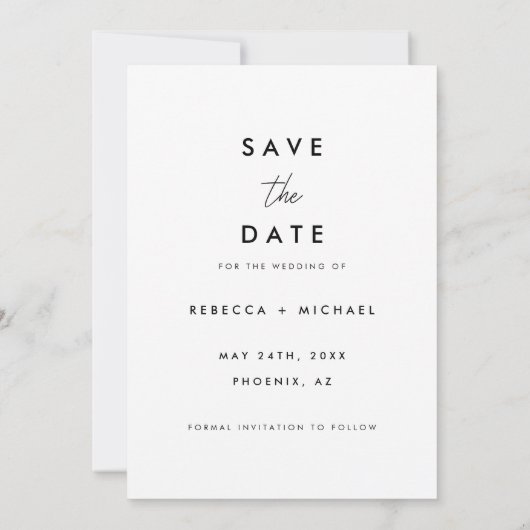 Minimalistische Witte Moderne Fotobruiloft Save The Date (Achterkant)