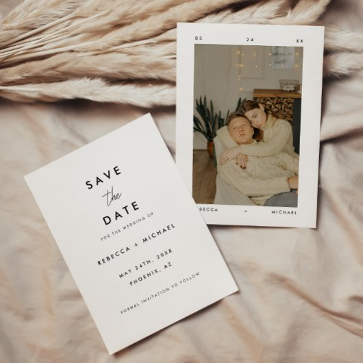 Minimalistische Witte Moderne Fotobruiloft Save The Date
