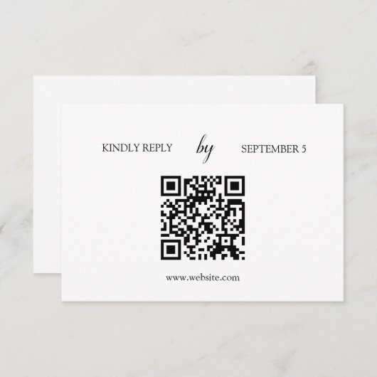 Minimalistische Witte Moderne QR Code Bruiloft RSV RSVP Kaartje (Voorkant / Achterkant)