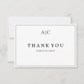 Minimalistische witte monogram bruiloft bedankkaar bedankkaart (Voorkant)