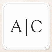 Minimalistische witte monogram bruiloft kartonnen onderzetters (Voorkant)