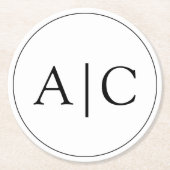 Minimalistische witte monogram bruiloft ronde kartonnen onderzetter (Voorkant)