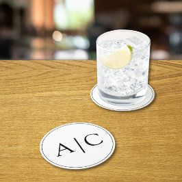 Minimalistische witte monogram bruiloft ronde kartonnen onderzetter