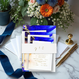 Minimalistische witte monogram bruiloft uitnodigingen wikkel