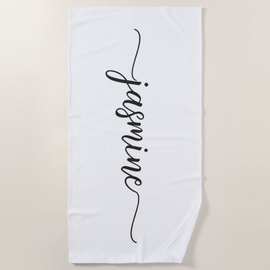 Minimalistische witte monogram naam grote scriptle strandlaken (Voorkant)