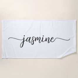 Minimalistische Witte Monogramnaam Grote Scriptlet Strandlaken