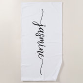Minimalistische Witte Monogramnaam Grote Scriptlet Strandlaken (Voorkant)