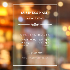 Minimalistische witte openingsuren voor zakelijk g raamsticker