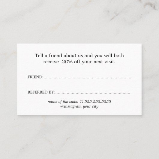 Minimalistische witte pastel hart vet salon aanbevelingskaartje (Achterkant)