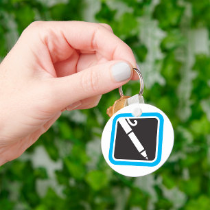 Minimalistische witte pen silhouet schrijver icoon sleutelhanger