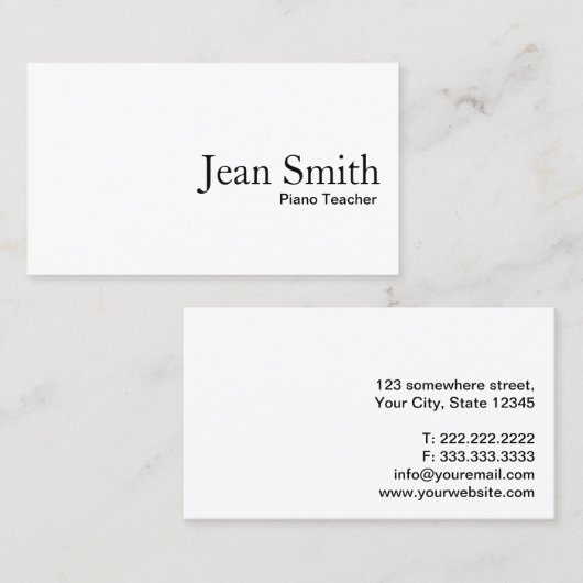 Minimalistische witte pianoleraar visitekaartje (Voorkant / Achterkant)