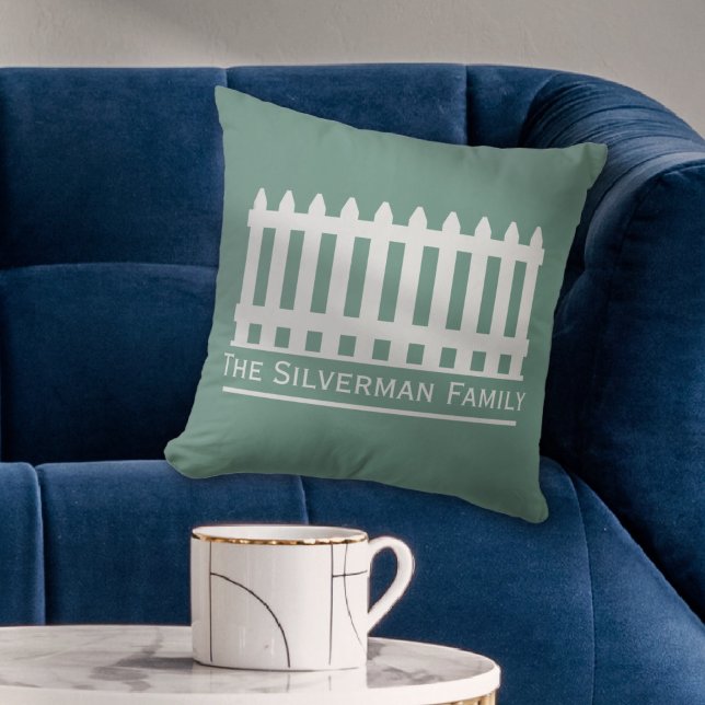 Minimalistische Witte Piket Hek op Groen Personali Kussen (Minimalist White Picket Fence on Green Personalize Throw Pillow
)