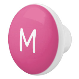 Minimalistische witte print Monogram op roze Keramische Knop